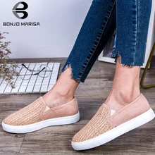 BONJOMARISA women's Loafers Shoes Woman Weave Flock Comfortable Flats Shoes For Women Leisure Shoes Woman Size 35-43