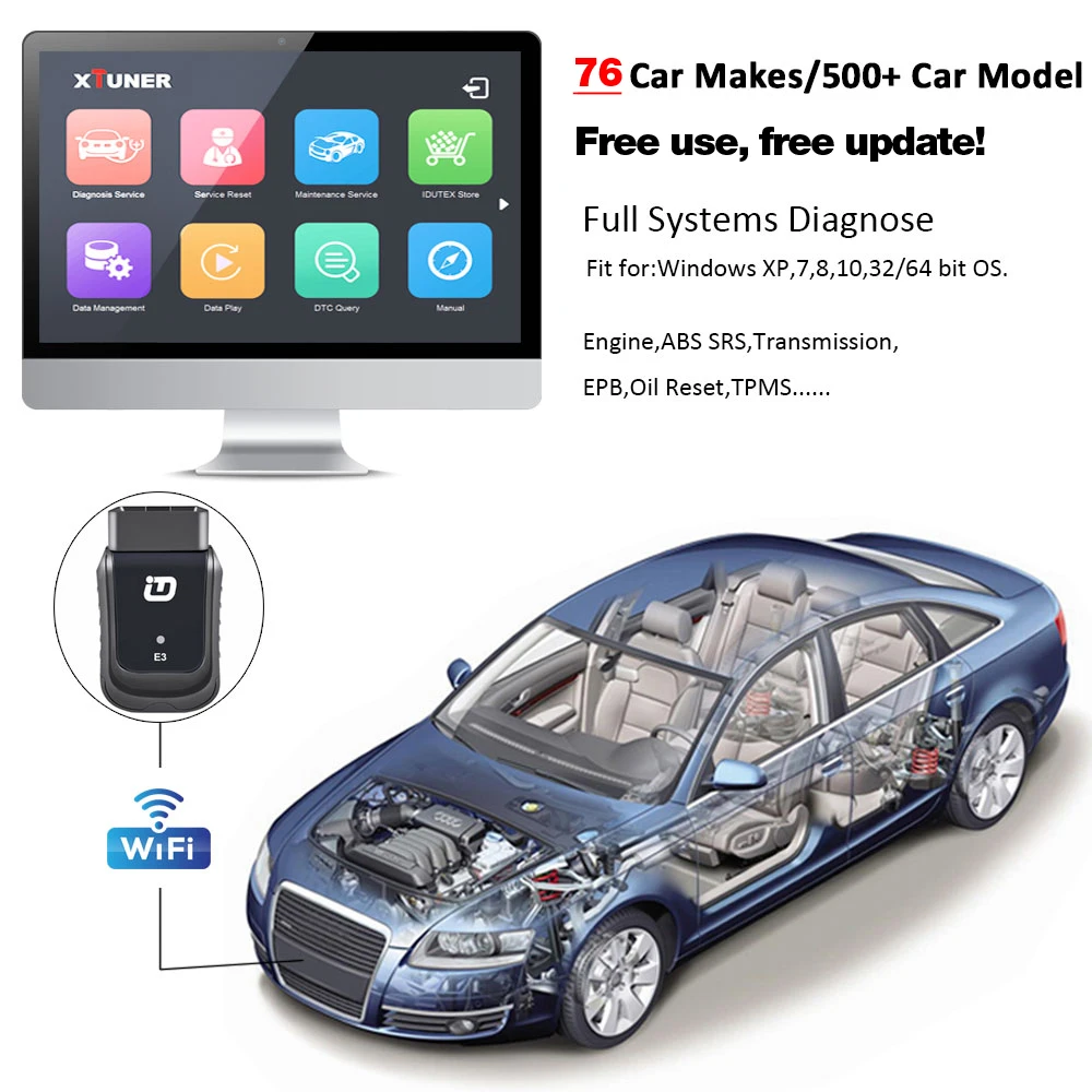 Xtuner E3 Wi Fi ODB2 ABS двигателя ПП AC код неисправности Автомобильный сканер OBD2