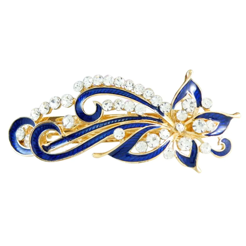 

Dark Blue Rhinestones Inlaid Swirl Floral Barrette French Hair Clip