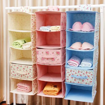 

1Pcs Five layers store content bag Non-woven fabric received bag Clothing underwear Hanging pocket receive arrange storage bag