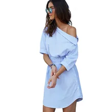 KUIDFAR Women Dress 2018 Summer Dress Shirt Women Clothing Sexy Elegant Half Sleeve One Shoulder Casual Beach Dresses