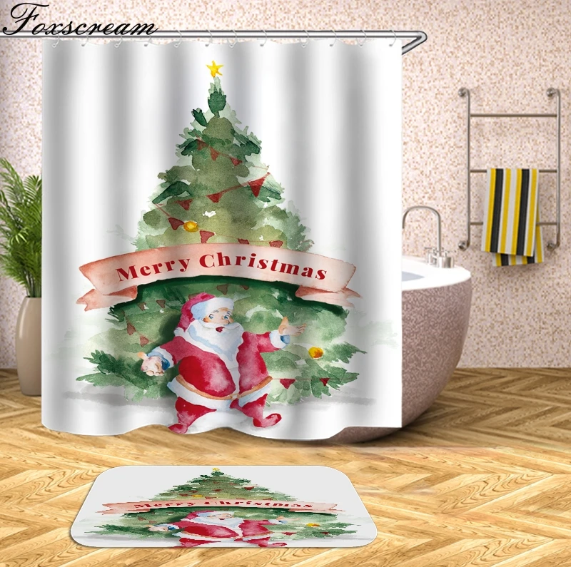 Рождественская занавеска для душа s Ткань Домашний Декор Санта Клаус занавеска для душа 3D Водонепроницаемая ванная душевая занавеска или коврик - Цвет: yl0083