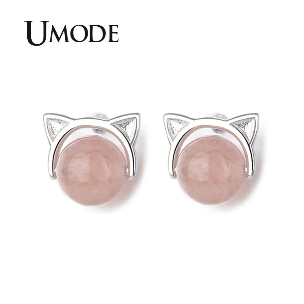 

UMODE Korean Small Cute Cat Ear Strawberry Crystal Stud Earrings for Women Fashion Jewelry boucles d oreille femme UE0458
