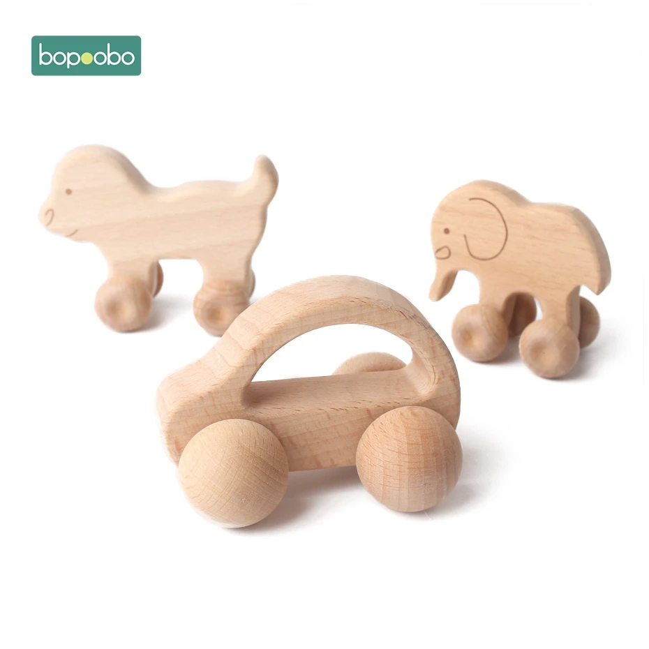Bopoobo 1 шт., деревянный Прорезыватель в виде леопардовой машинки, животный автомобиль, Экологичная подвесная игрушка для детской кроватки, деревянные детские аксессуары, деревянные прорезыватели, игрушки