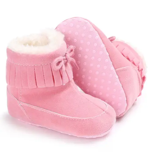 Красивые хлопковые ботиночки с кисточками для маленьких девочек; однотонные зимние ботинки для младенцев; теплая зимняя обувь до середины икры с бахромой и бантом; Лидер продаж