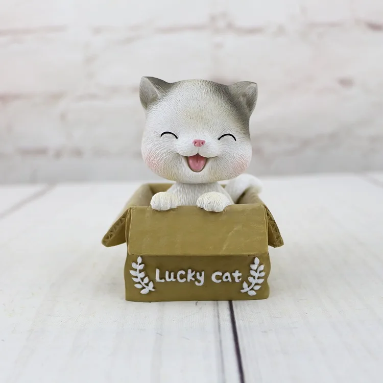 1 шт. милые Мультяшные смолы Lucky Box кошка качающаяся голова Автомобильные украшения для автомобиля рабочего стола дома креативный орнамент интерьерные украшения - Название цвета: Серебристый