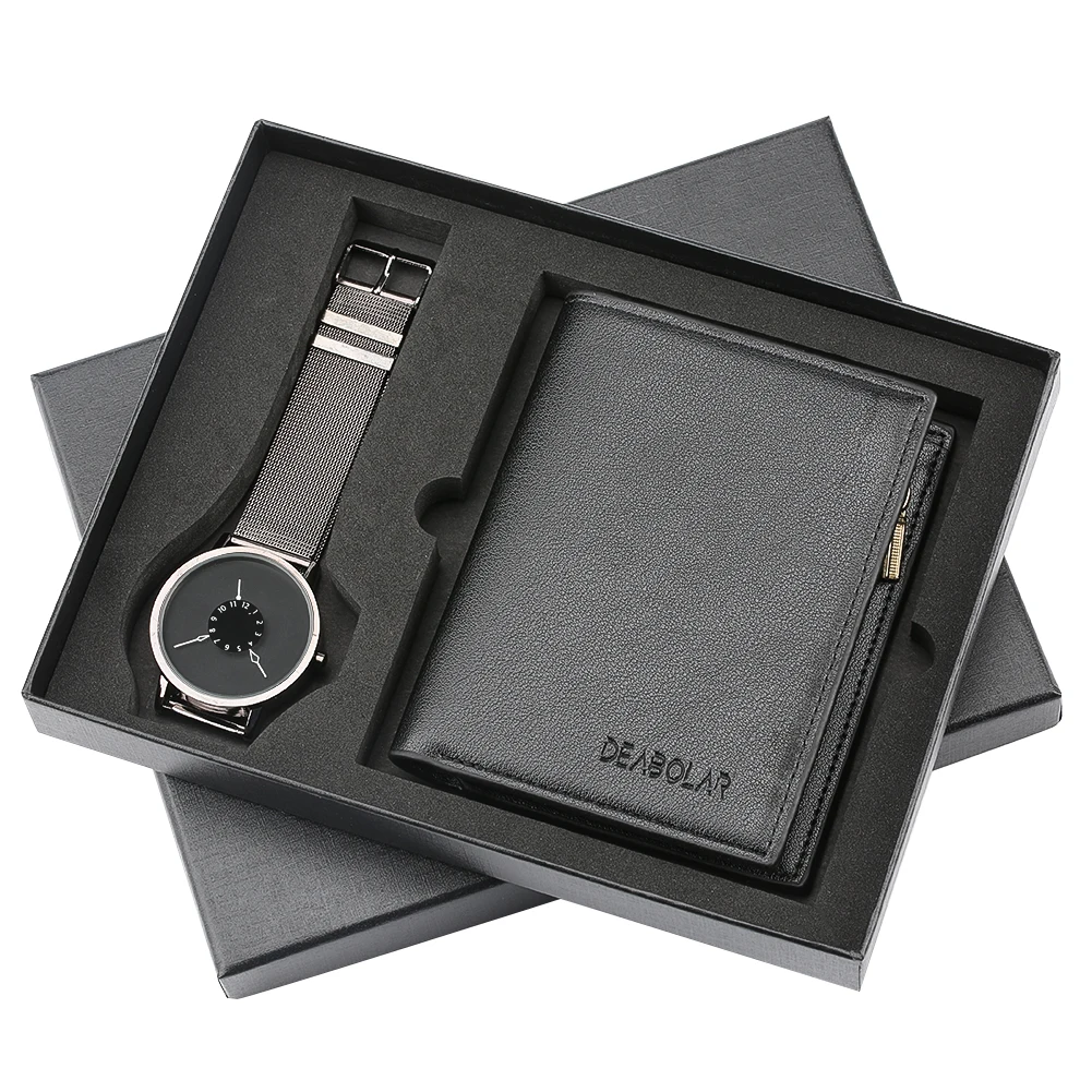 Подарочный набор с кошельком для мужчин, деловые мужские кварцевые часы, кожаный ремешок, большая емкость, мягкие роскошные часы, Новое поступление, Reloj Masculino - Цвет: gift set 50