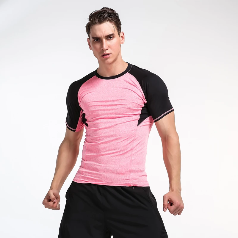 

Man Round Collar Compression Clothing Tight Men Training High Elasticity Quick Dry Short Sleeve T-Shirt