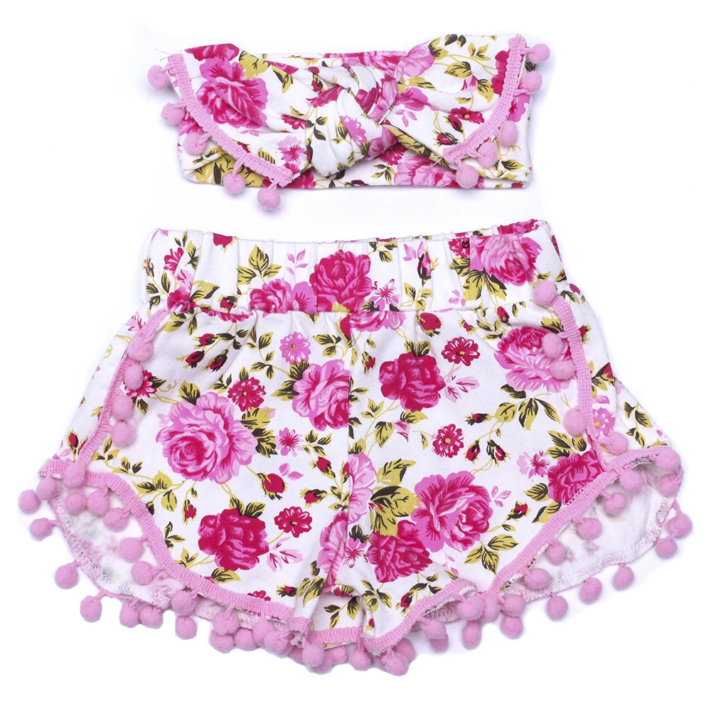 

On sales gold polka dots Newborn baby Infant cotton shorts girls pom pom pants with headbands baby underwear shorts