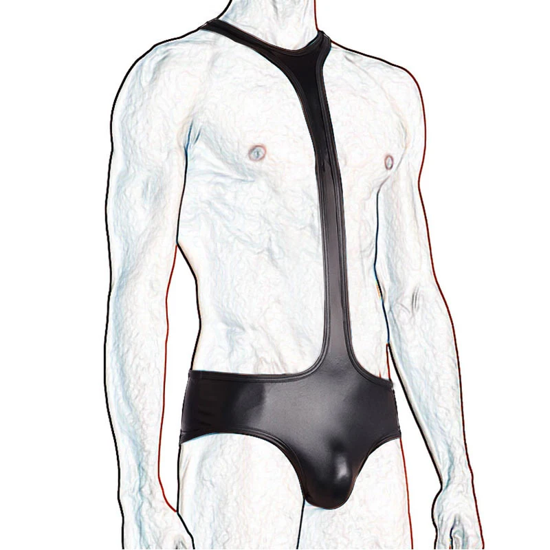 Mens One-piece Wet Look Faux Leather Sexy Wrestling Singlet Jockstrap Erotic Mankini Bodysuit Underwear Jumpsuit Lingerie