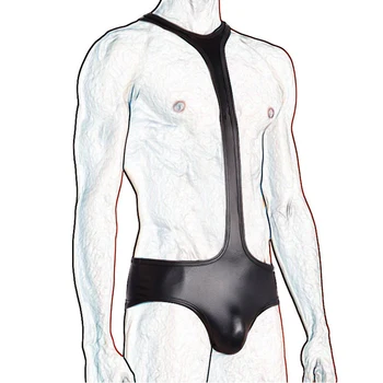 

Mens One-piece Wet Look Faux Leather Sexy Wrestling Singlet Jockstrap Erotic Mankini Bodysuit Underwear Jumpsuit Lingerie