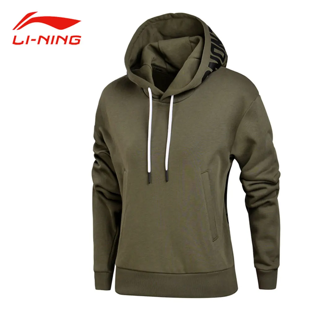 

Li-Ning Women Patchwork Hooded Cotton Pullover Double Fleece Comfort Knit Tops LiNing Autumn Fitness Sports Sweatshirts AWDM624