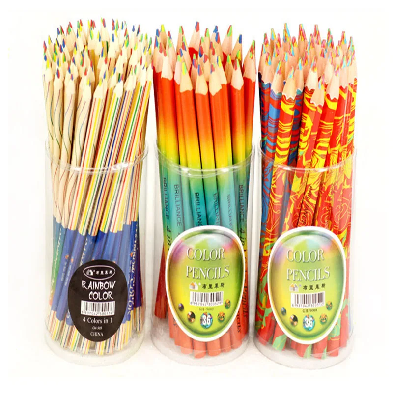 

72pcs Kawaii Rainbow Pencil Creative 4 Color in 1 Pencil Triangle Wooden Color Pencil Painting Pen School Office Stationery Gift