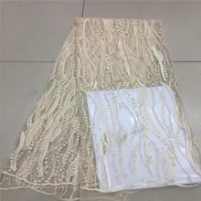 High Quality French Mesh Lace Fabric 2018 Latest African Appliqued Lace Fabric With Handmade Beads For Wedding Dresses XC62