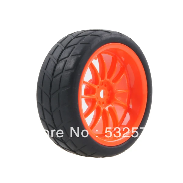 4PCS Wheels Tires Orange Plastic Rims Rubber Tyre for 110 On Road RC