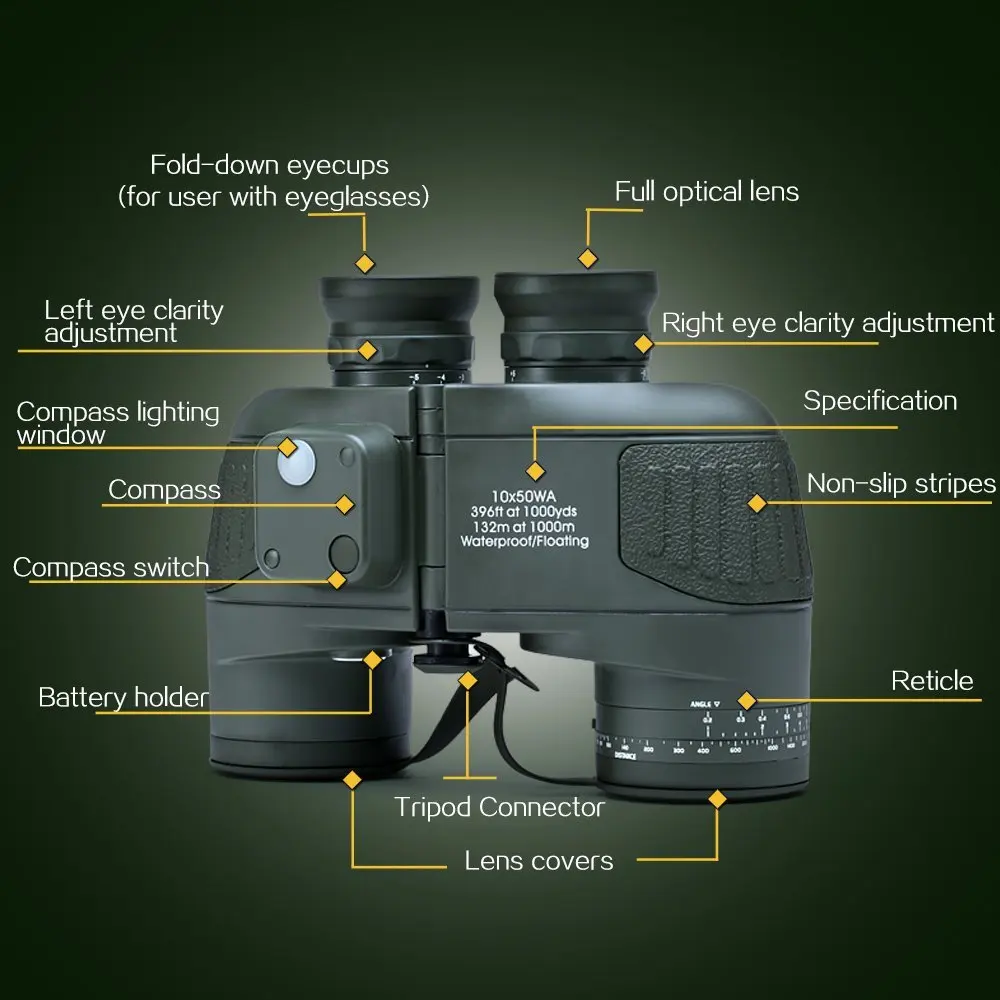 Военный водонепроницаемый бинокль Boshile 10x50 темно-синий телескоп Бинокль с дальномером и компасом полностью многослойный объектив BAK4