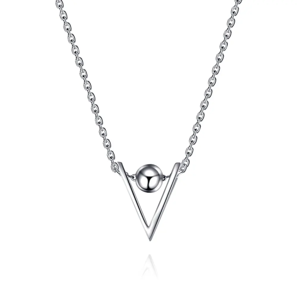 

VOJEFEN High Polish 925 Sterling Silver Geometric Pendant Inverted Triangle Necklace for Women Girls