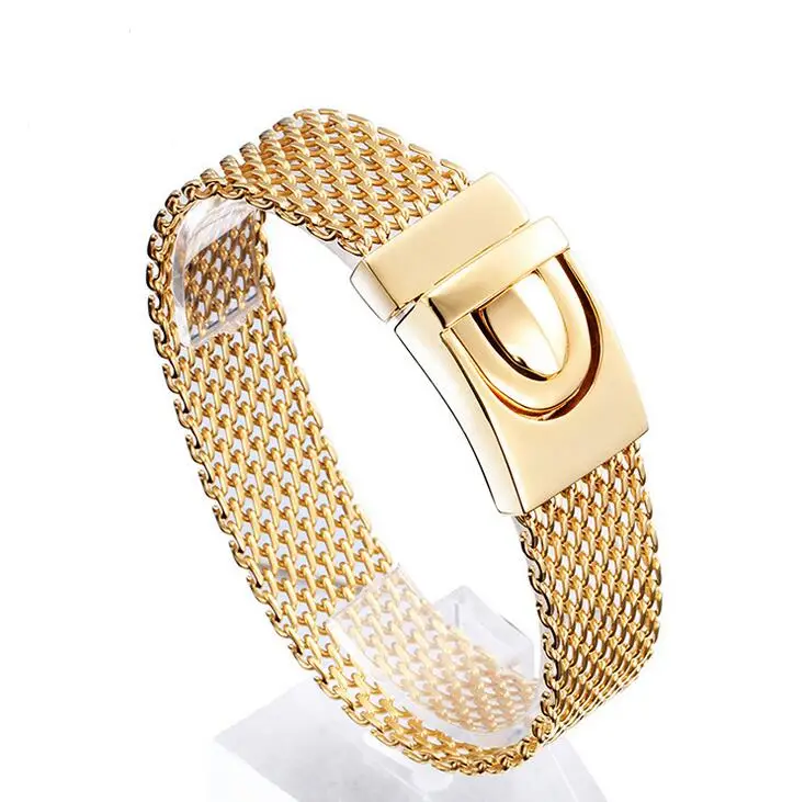 Fashion AAA+ Dubai Gold Silver Color Mesh Bracelets Stainless Steel