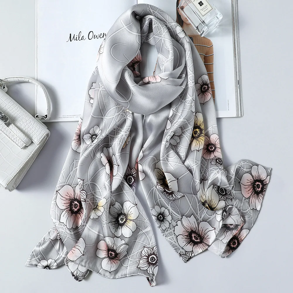 Beste DANKEYISI Pure Zijde Sjaal Vrouwen Sjaals Zachte Lange Print Zijden Sjaals Lady Designer Bandana Strand Stola Hijab Sjaal