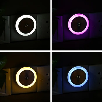 

New Arrival 1pc Auto LED Light Induction Sensor Control Bedroom Night Lights Bed Lamp Round Shape 110-220V 4 Colors US Plug