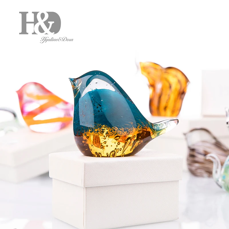 H&D 9 Styles Glass Blown Paperweight Bird Craft Unique Handmade Fancy Collectibles Gifts for Wedding Office Decor