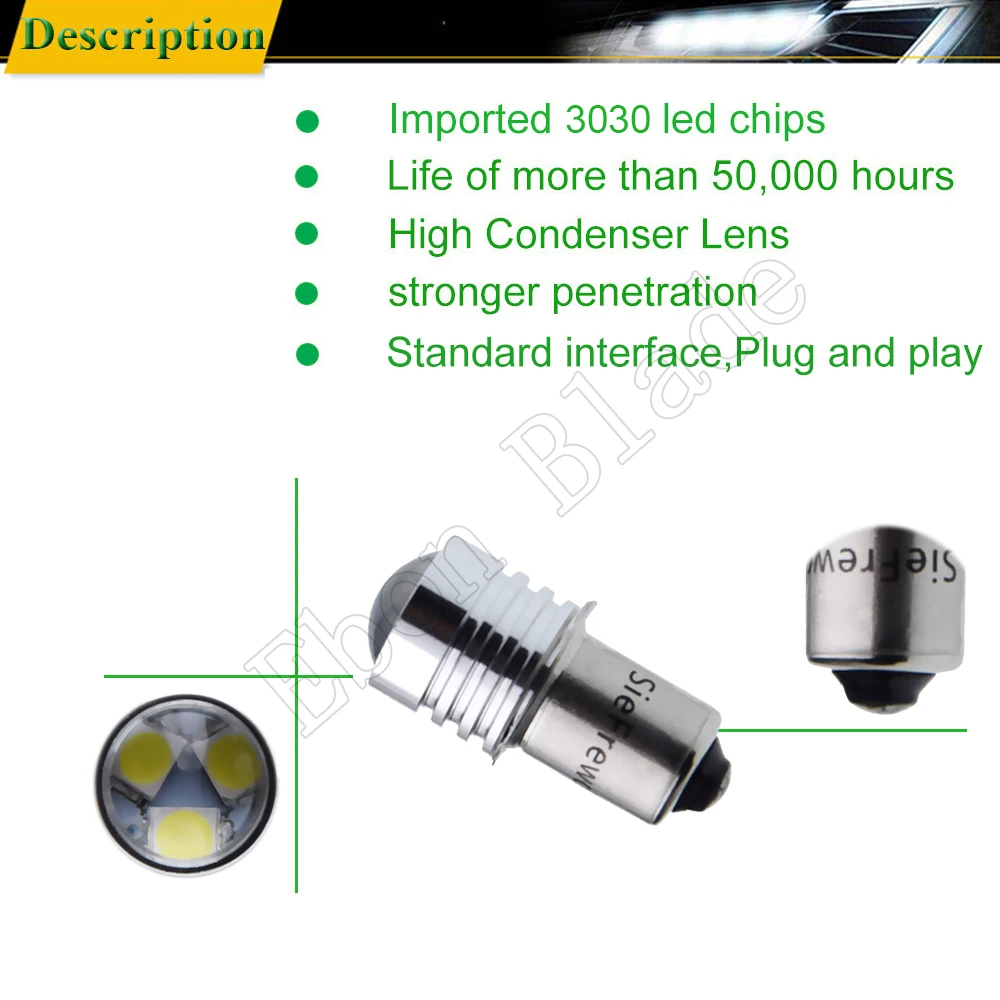 6000K White P13.5S 3030 3 SMD LED Torch Head Light Bulb Lamp Globe DC 6V 150LM E