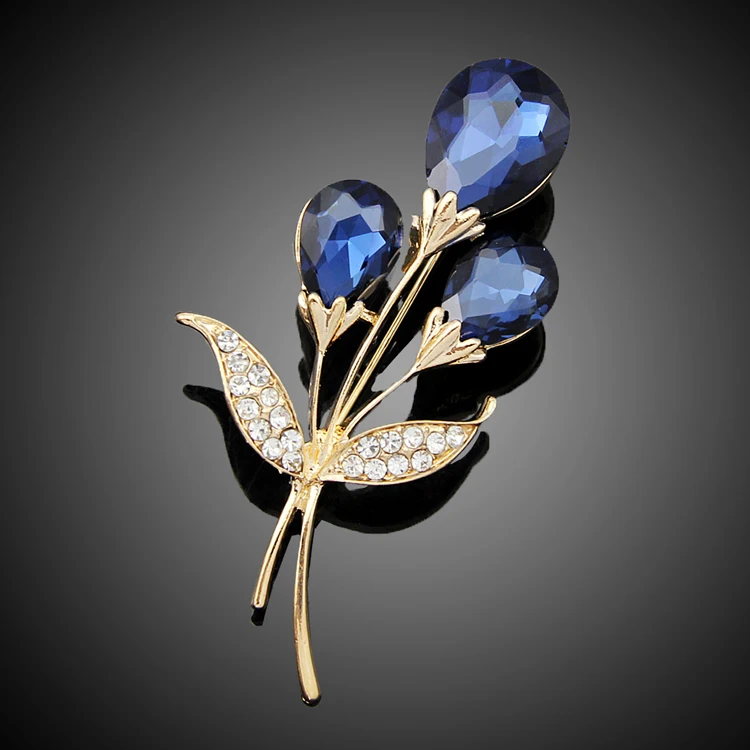 Romantic Blue Glass Flower Brooch Pin Badges Pins and Brooches for