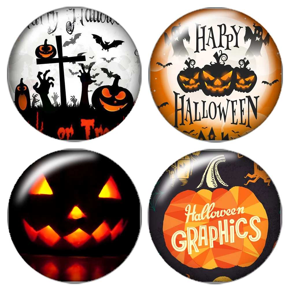 

DB0431 Happy Halloween pumpkin 18mm snap buttons 10pcs mixed round photo glass cabochon style for snap button jewelry