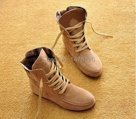 2015 New femmes bottines plates neige moto bottes femme daim lacets Martin Boot 8 couleurs Plus