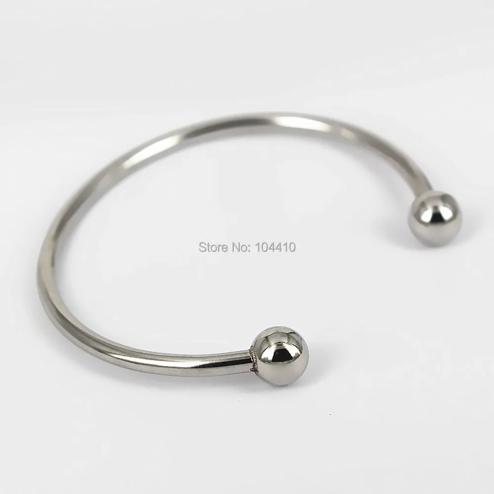 Stainless Steel Open Cuff Bangle Bracelet with Double Round Ball ...