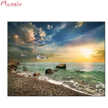 

Diamond Mosaic Full Square Drill 5D DIY Diamond Painting sea beach paintings of seagulls Picture Of Rhinestone Home Decoration