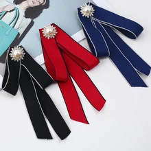 Модный бант с жемчужинами, блестящий бант, однотонный синий, черный галстук-бабочка для женщин, свадебные галстуки с кисточками, тканевая булавка для одежды красная бабочка Duftgold
