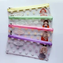 Z46 Cute Lovely Girl B6 Doll Polka Clear Flat Pen Pencil Case Cosmetic Storage School Office Supply Stationery Girl’s Gift Pouch