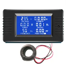 Peacefair Newest AC 6in1 220V 100A Single Phase Digital Panel Amp Volt Current Meter Watt Kwh Power Factor Meter With Coil CT
