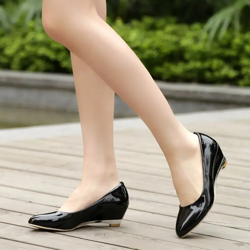 KemeKiss/Большие размеры 28-52, Прямая поставка женский обувь на танкетке пикантная модная обувь из лакированной кожи с круглым носком Повседневные Вечерние Клубные туфли
