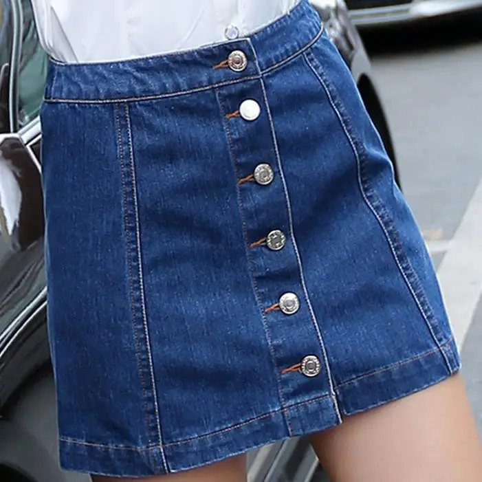 New denim Skirt Women Short Skirts Single breasted A line skirt Ladies
