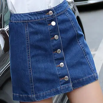 

New denim Skirt Women Short Skirts Single-breasted A line skirt Ladies