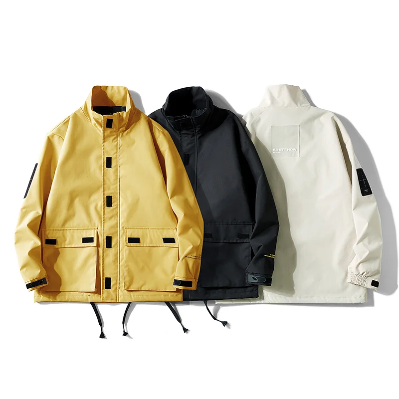 

Streetwear Men's Jackets Multi-Pocket Printing Men's Jackets Coats Track Black Khaki Yellow Men's Jackets