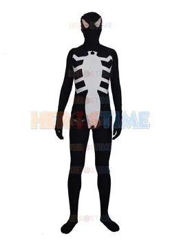 

Black & White Venom Symbiote Villain Costume the most classic spandex Venom spiderman costume fullbody zentai suit free shipping
