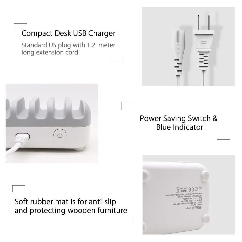 NTONPOWER 5 منافذ شاحن يو اس بي شاحن لسطح المكتب محطة 5 V 2.4A شحن للهاتف المحمول و اللوحي مع حامل هاتف NTONPOWER 5 منافذ شاحن يو اس بي شاحن لسطح المكتب محطة 5 V 2.4A شحن للهاتف المحمول و اللوحي مع حامل هاتف