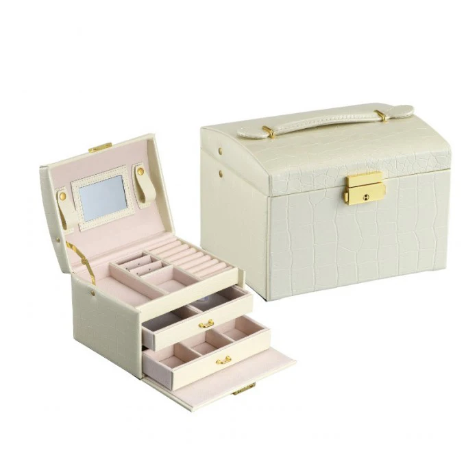 QMJHVX Автоматическая кожаная шкатулка для ювелирных изделий трехслойная коробка для хранения для женщин серьги кольцо косметический Органайзер шкатулка для украшений - Цвет: White-1