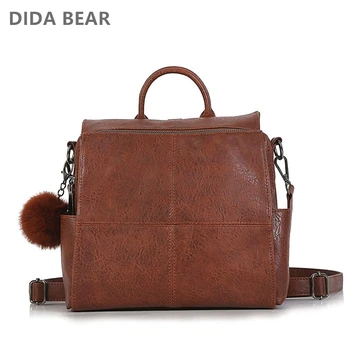 

DIDABEAR Women Leather Backpacks Female School bags for Teenage Girls Fashion Rucksack Travel Backpack Feminina Mochila Brown