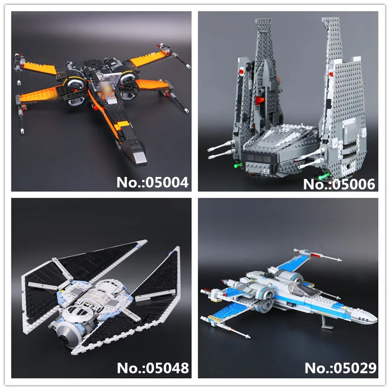 

LEPIN 05004 First order Poe's X wing Fighter 05006 Kylo Ren Command Shuttle 05029 05048 TIE Striker Building Block 75149 75104