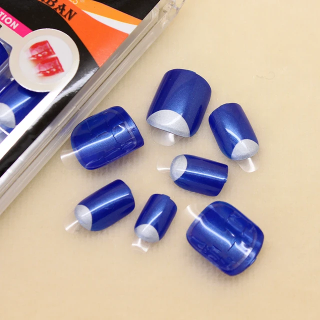 New 24tips Press On Nail Kit With Adhesive Tabs Reverse Blue French New 24tips Press On Nail Kit With Adhesive Tabs Reverse Blue French
