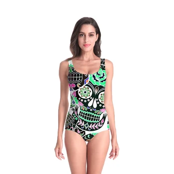 

3D Print Summer women's clothing Swimsuit high quality Beach Style geometric Bodysuits Gothic rose skull Retro Dropshipping-1