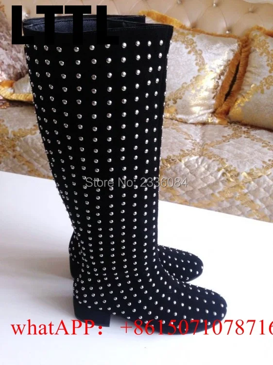 

Round Toes Knee High Boots Studded Rivets Punk Style High Quality Long Boots Women Shoes Botas Mujer Ladies Party Dress Shoes
