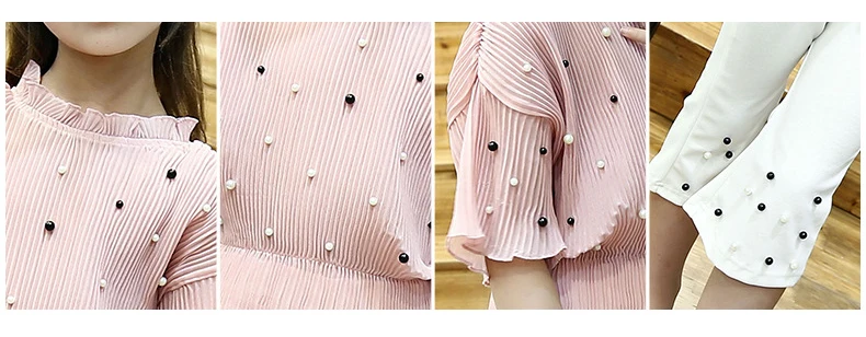 chiffon beading teenage little girls clothes 2pcs suit children girls clothing sets red blouses white black pants girls set 2018 (1).jpg