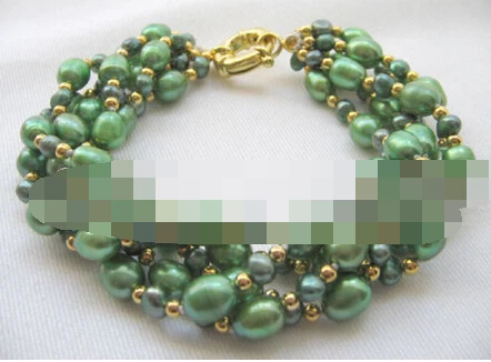 

free shipping 00981 5row 8" green baroque freshwater pearl bracelet-GP clasp