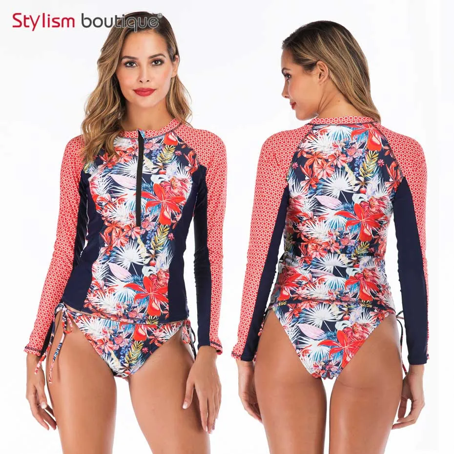 New Rashguard Padded Long Sleeve Swimsuit Surfing Rash Guard Women Two Piece Swimwear Separate Tankini Sport Bathing Suit - Цвет: 6609