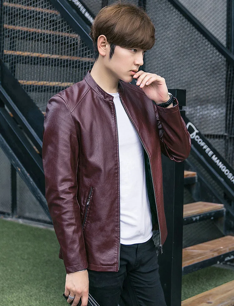 Модная мужская куртка из искусственной кожи, хорошее качество, Повседневная приталенная мужская куртка(Азиатский размер